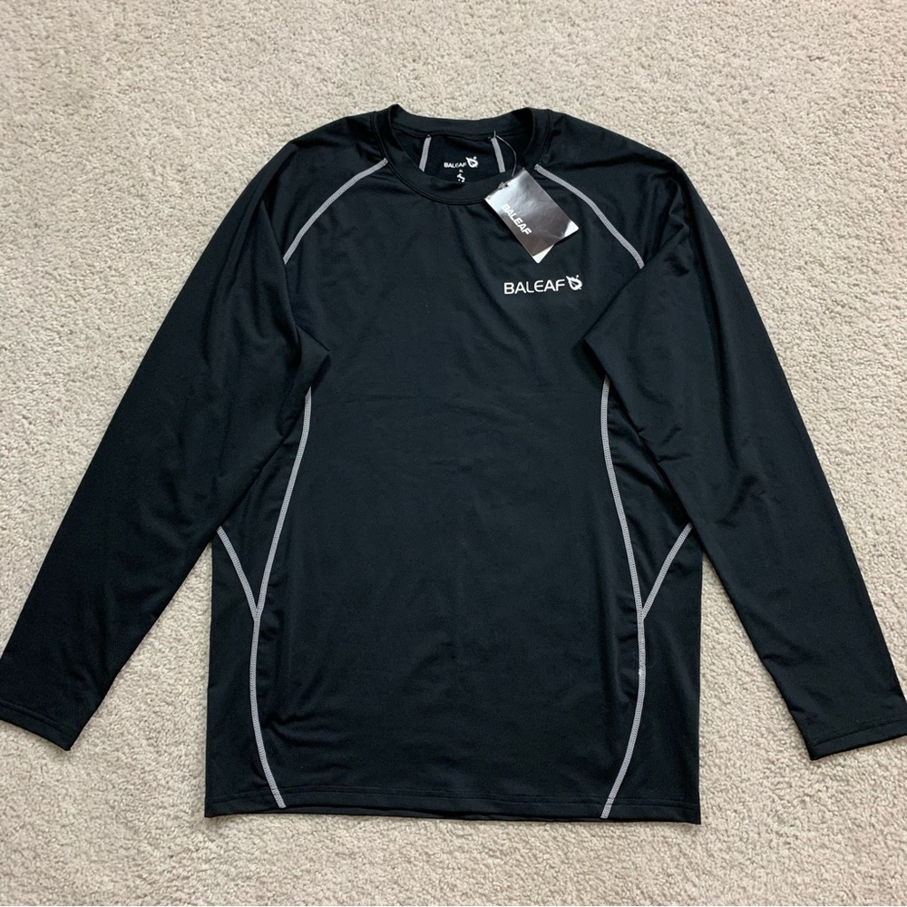 NWT! Men's BALEAF Black PERFORMANCE Long Sleeve ATHLETIC Crew Neck SHIRT XL